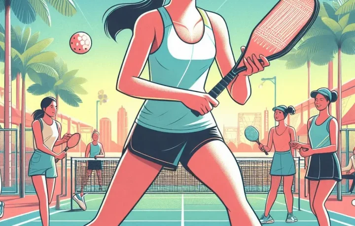 girl with pickle ball handle in front
